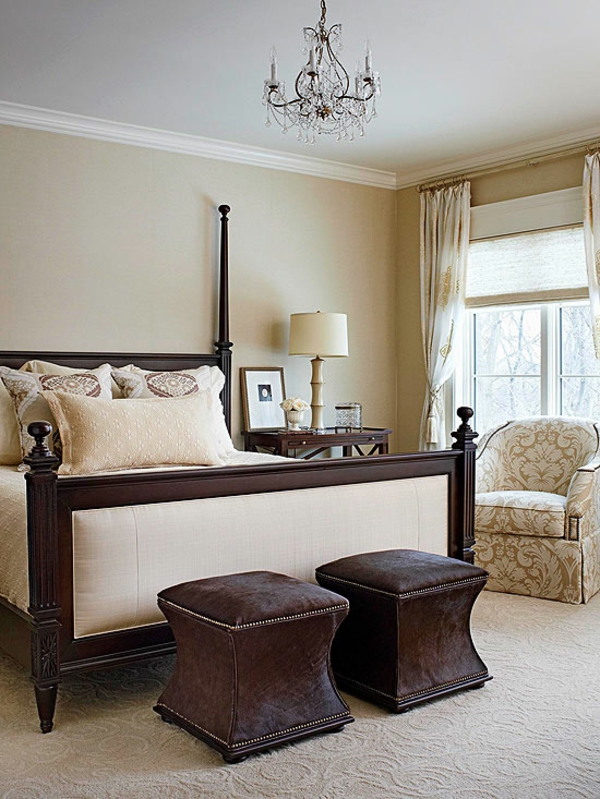 ložnice barvy béžová stěna design postel