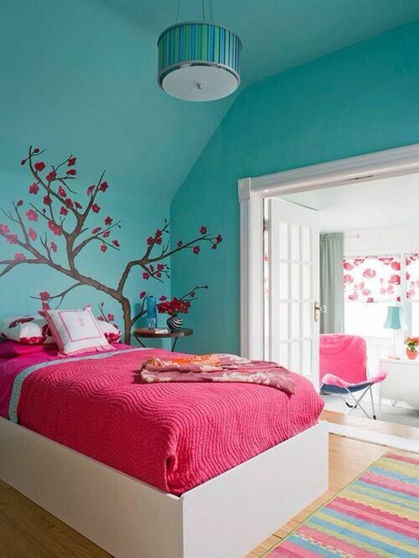غرفة نوم ألوان الفيروز الجدار صائق