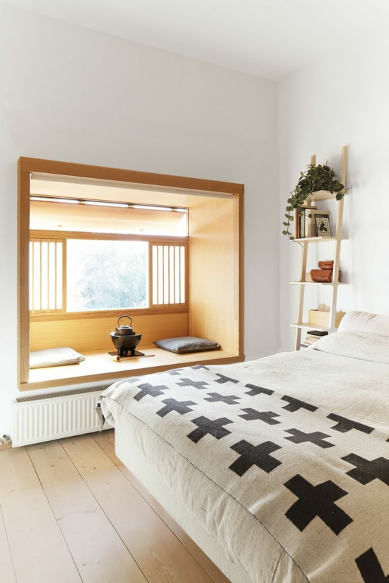 dormitorio-alféizar de la ventana-ventana-instalación-copa-madera de la te