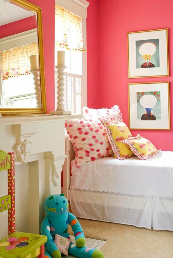 спалня модни цветове детска стая златен цвят сьомга червена боя за стена