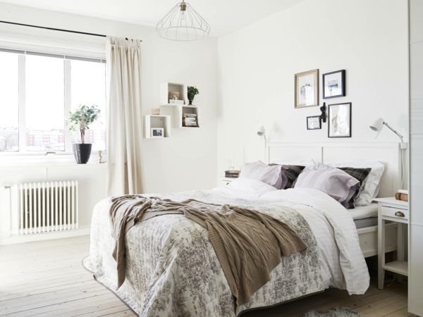 miegamojo idėjos skandinaviško stiliaus lovos sienų dizaino spalvų dizainas