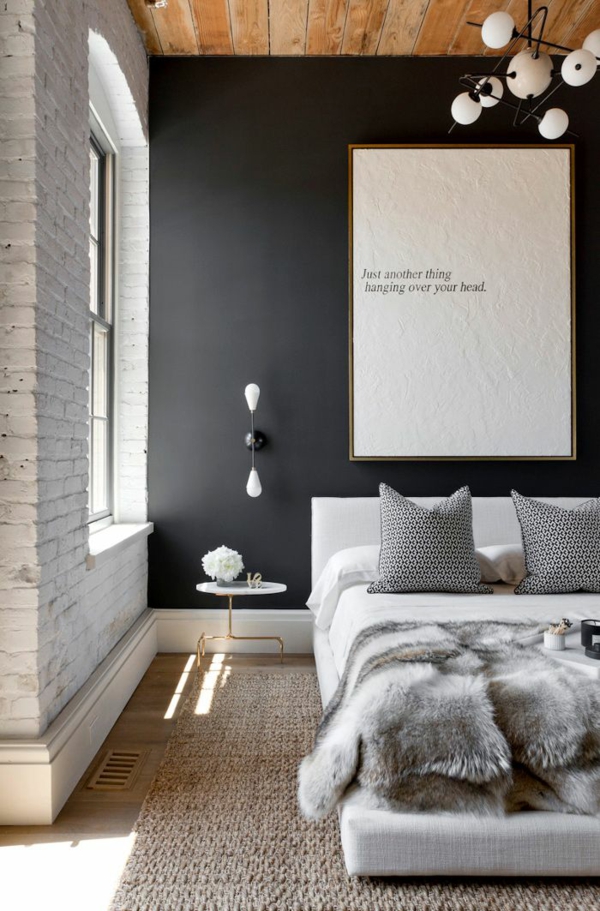 υπνοδωμάτια ιδέες κρεβατοκάμαρα μαύρο δημιουργικό σχέδιο τοίχου