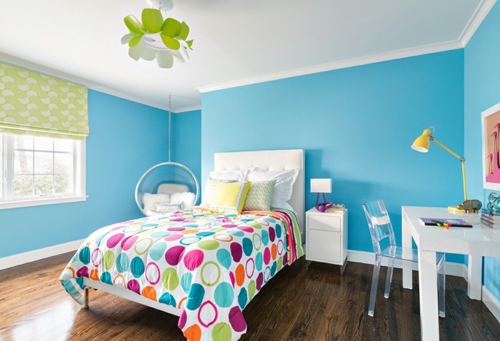 υπνοδωμάτιο ιδέες διακόσμηση τοίχου μπλε τοίχο χρώμα βαφής