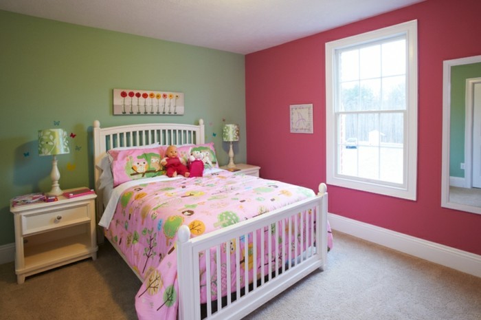 υπνοδωμάτιο ιδέες διακόσμηση τοίχου πράσινο τοίχο ροζ τοίχο διακόσμηση τοίχο
