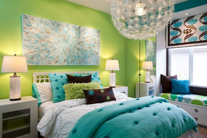 υπνοδωμάτιο ιδέες τοίχο σχέδιο πράσινο τοίχο τοίχο όμορφο κρεβάτι