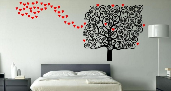 υπνοδωμάτιο ιδέες τοίχο διακόσμηση τοίχο τατουάζ καρδιά