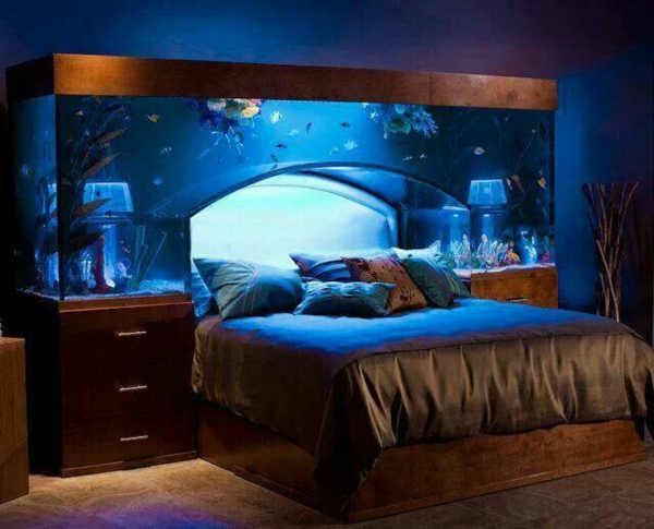 soveværelse inspiration akvarium bag sengen