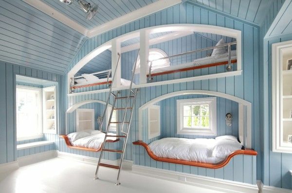 有许多床的居住想法的卧室