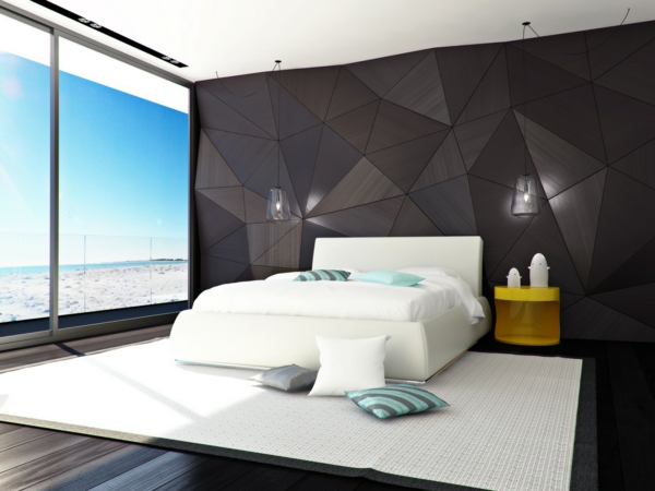 dormitorio remodelar geometría patrón revestimiento de pared