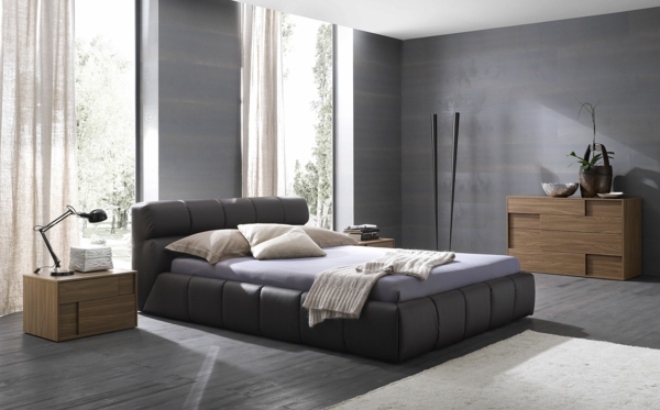dormitorio nueva moda grano de madera hormigón ver paredes grises