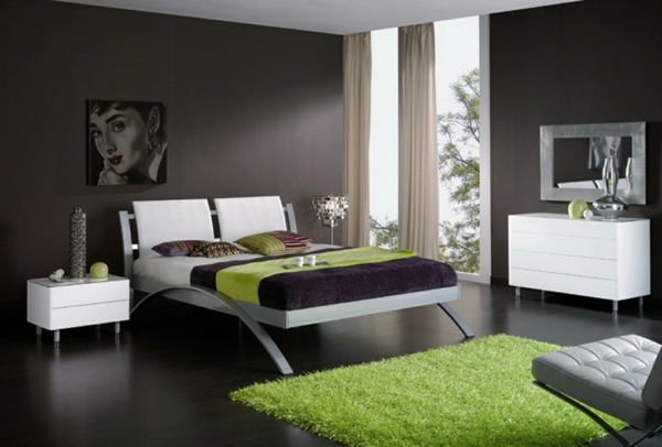 υπνοδωμάτιο αναδιαμορφώνει γκρι τοίχους μέντα πράσινο