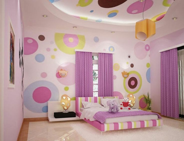 diseño de pared de dormitorio rosa lila