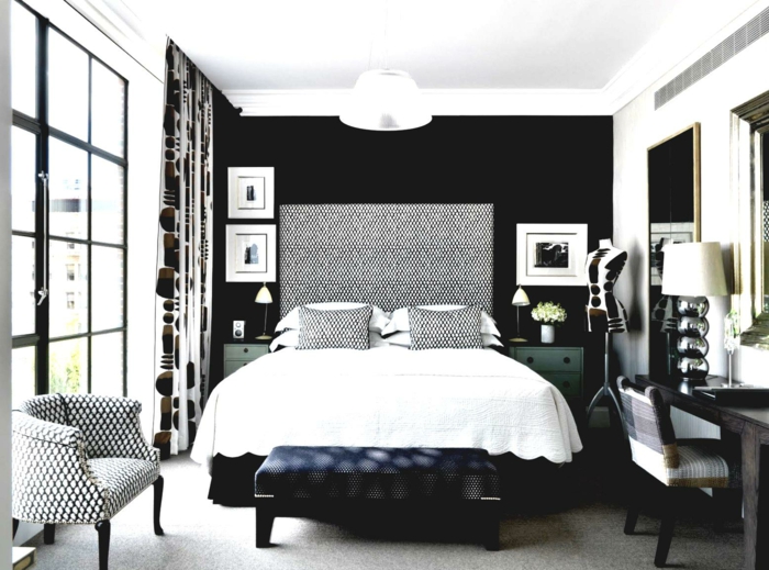 υπνοδωμάτιο μαύρο μαύρο προφορά κουρτίνα τοίχο πρότυπο