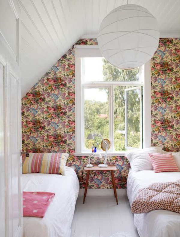 bedroom wallpaper floral elements colored pattern