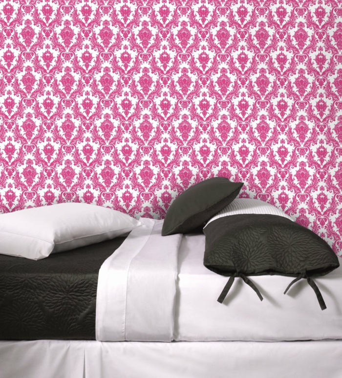 ideas de papel tapiz de dormitorio ornamentos de patrón de color rosa