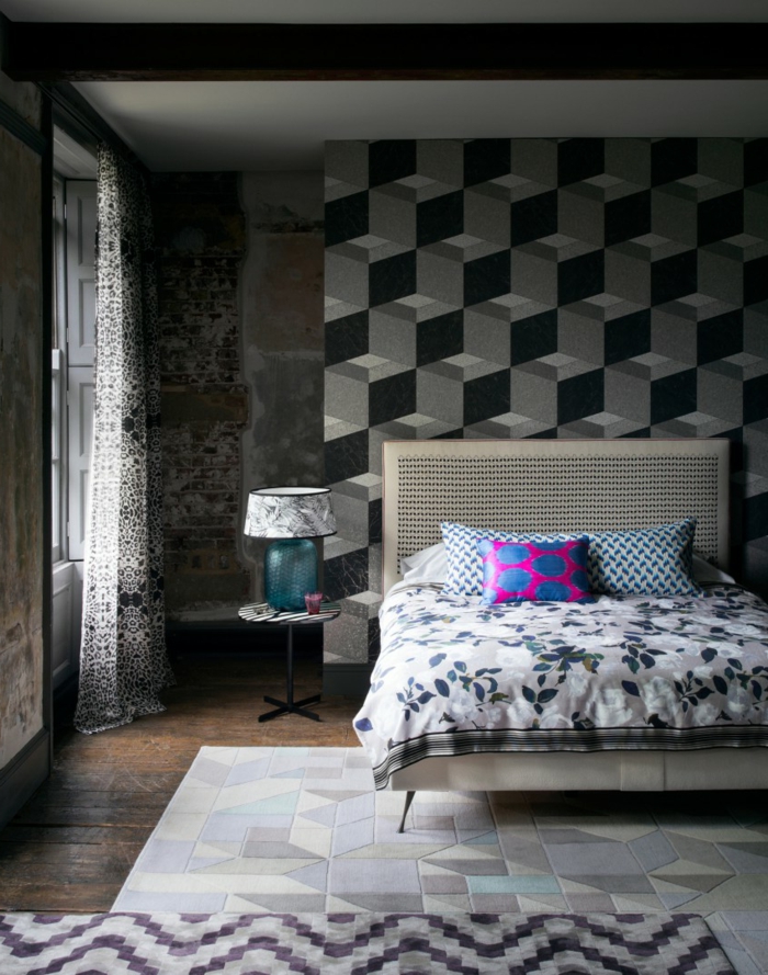 bedroom wallpaper ideas carpet geometric wooden floor