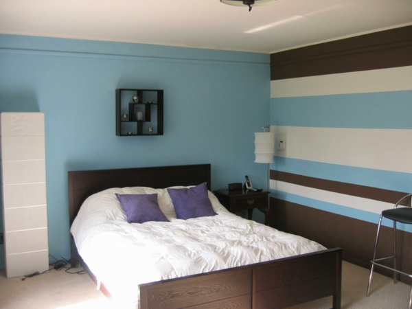 υπνοδωμάτιο τοίχο χρώμα μπλε προφορά τοίχο λωρίδα καφέ