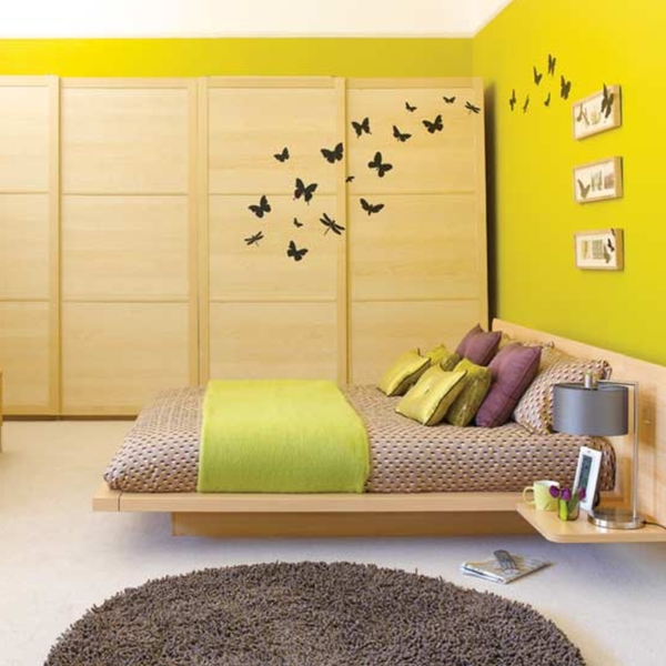 υπνοδωμάτιο χρώματα τοίχων κρεβατοκάμαρα φωτεινό πράσινο ασιατικό στυλ ξύλινο κρεβάτι