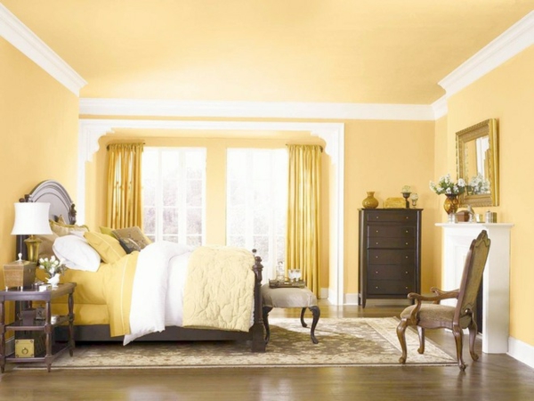 ložnice stěna barva žlutá barva paleta nástěnné malby nápady