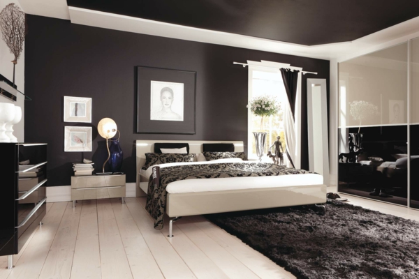 υπνοδωμάτιο τοίχο χρώμα μαύρο χαλί κλασικό χρώμα ανάμειξη ουδέτερο