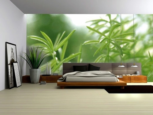 dormitorio decoración de la pared foto wallpaper estilo asiático relajante