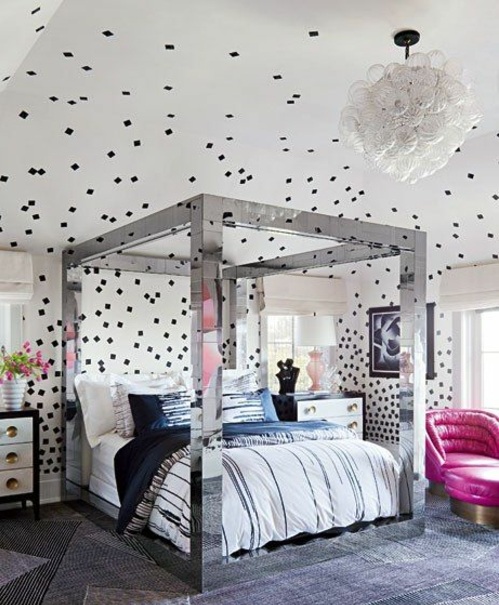 soveværelse væg dekoration væg værelse geometrisk mønster bedpost sølv