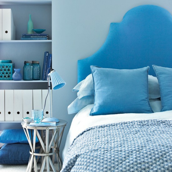 soveværelse møbler farver design deco blå
