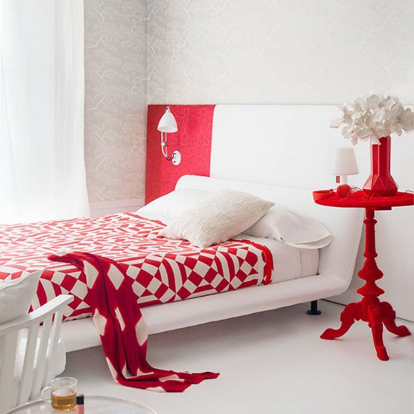 soveværelse møbler farver design deco ideer rød