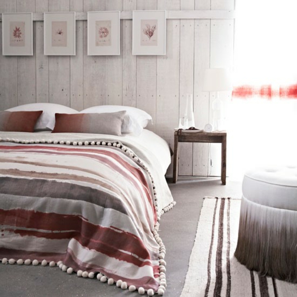 soveværelse indretning farver design deco striber stribe sengetøj