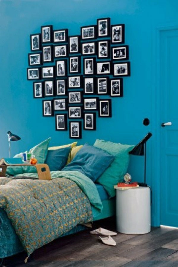 soveværelse design ideer blå væg maling foto collage