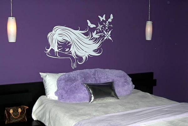 dormitorio pared diseño púrpura pared ideas
