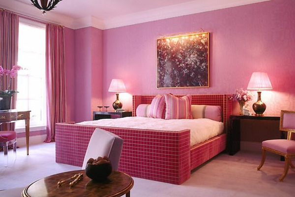 decoración de la pared del dormitorio mesillas de noche de la pared rosa