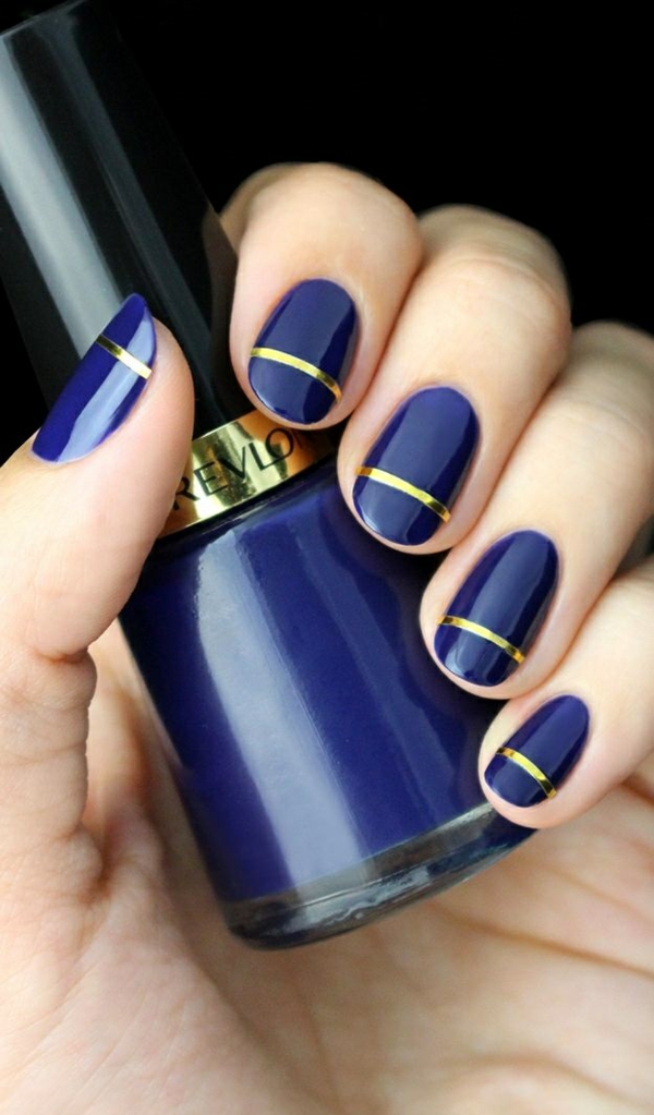 simple nail design fingernails pictures simple nails blue gold stripe