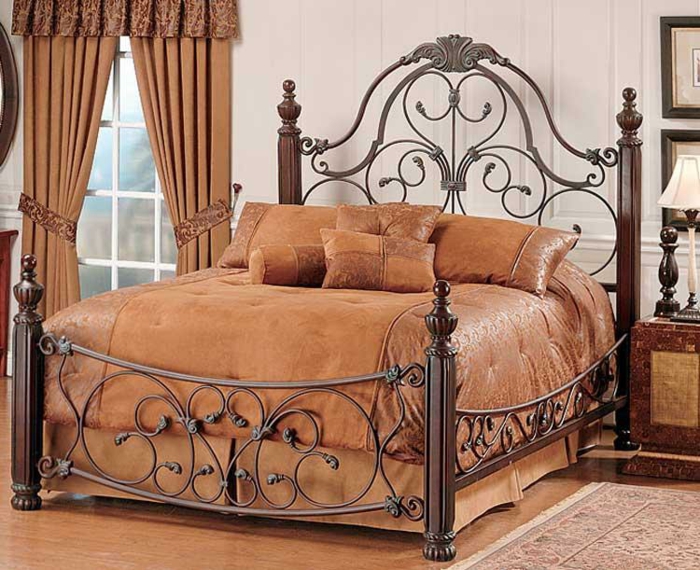 cubierta de cuero real de cama de hierro forjado