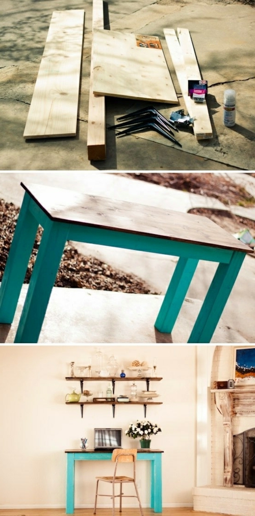 самата масичка на бюрото изгражда цветни дървени евтини стъпки