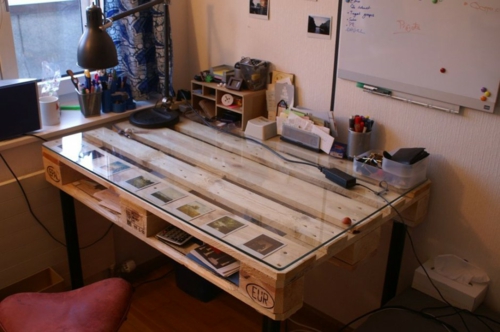 书桌自己构建DIY办公europalette想法