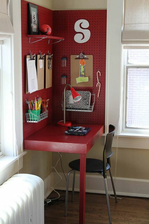 Desk себе си изгради DIY офис идеи шперплат червено боядисани
