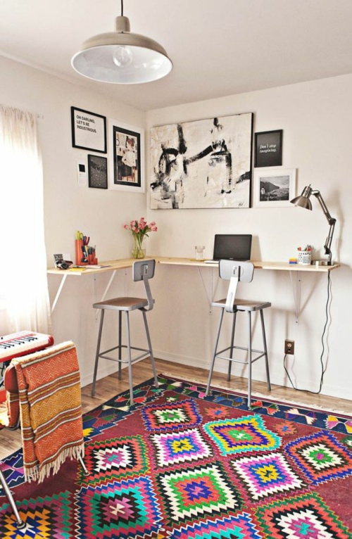 Työpöydän DIY Rakenna DIY Puiset laatat Seinäpöytä Bar Stool Etninen Carpet pöytävalaisin