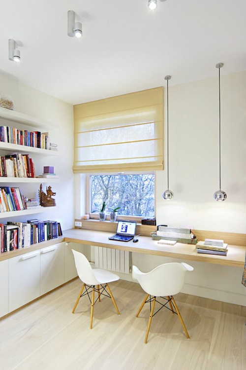 书桌DIY建立DIY想法木面板明亮的书架斯堪的纳维亚设计