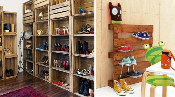 обувка багажник направи дървен палет европалети дървени кутии стена рафтове
