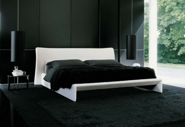 黑色的墙壁想法卧室设计白色床头板