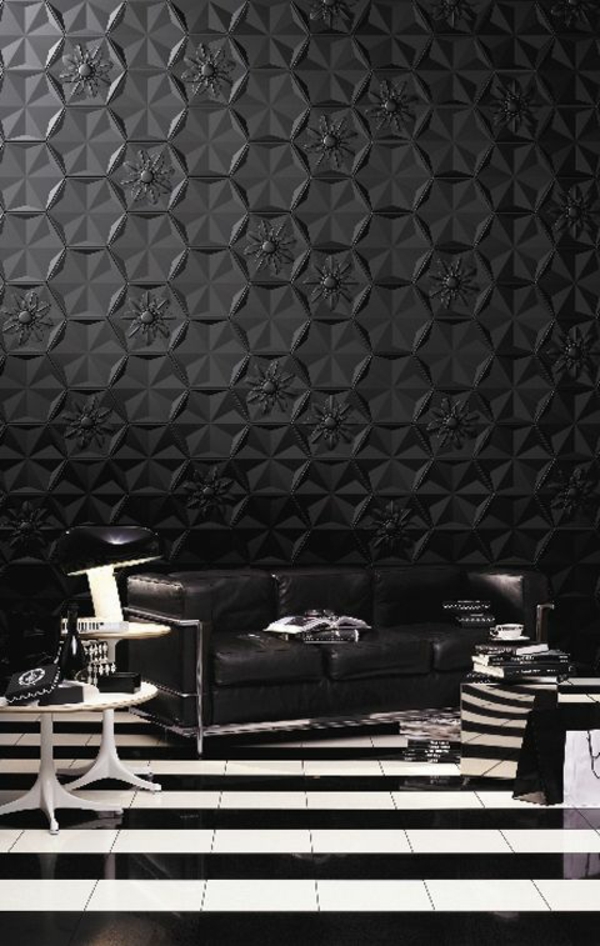 black wallpaper with embossed pattern