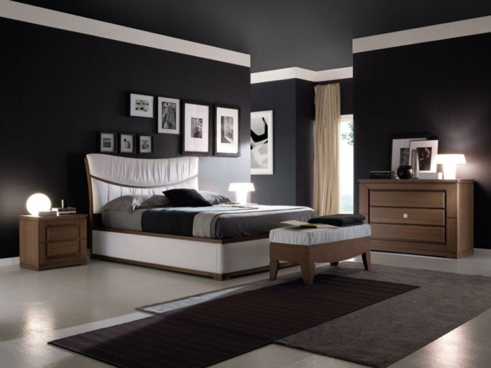 μαύρο χρώμα τοίχο διακόσμηση κρεβατοκάμαρα υπνοδωμάτιο φωτισμό
