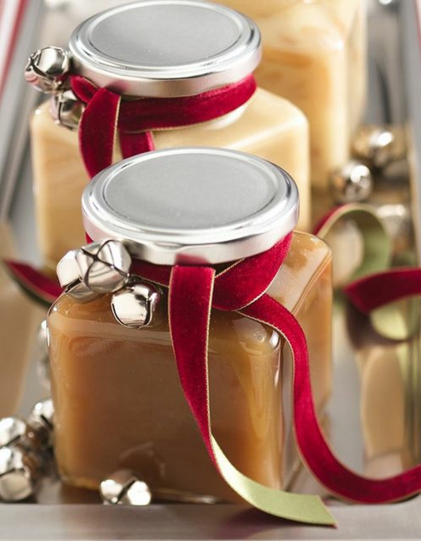 hjemmelagde julegave ideer honning krukker fløyel grind