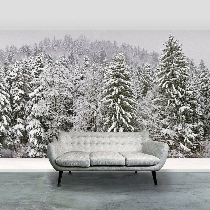 самозалепващ се тапет зимна гора сняг иглолистни дървета