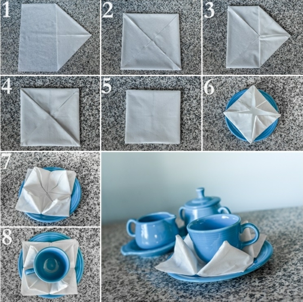 servietter bretter instruksjon papir servietter bord dekorasjon krus