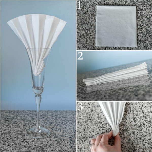 servietter folding instruksjon papir servietter trekkspill glass bord dekorasjon