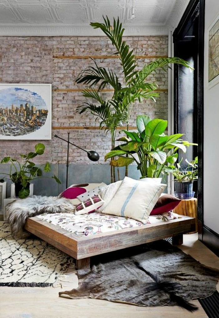 shabby chic meubilair boho-stijl inrichtende stijl slaapkamer viel tapijt gooien kussen vloerlamp huis planten