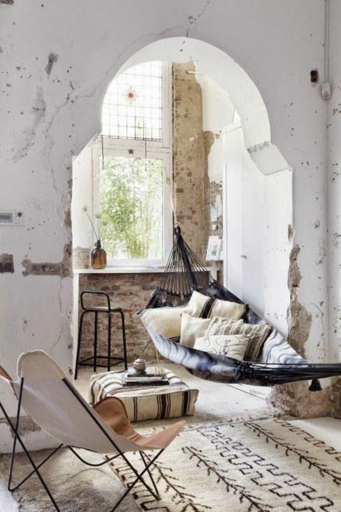 nuhjuinen tyylikäs huonekalut boho tyyli riippu tyyny luonnonkuidut luonnon kankaat matto marokkolainen elävä tyyli