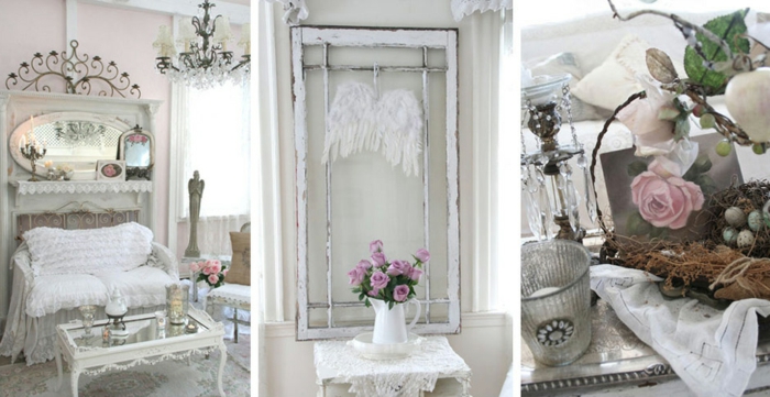 shabby chic living room furnishing ideas wrought iron lace vintage coffee table crystal chandelier